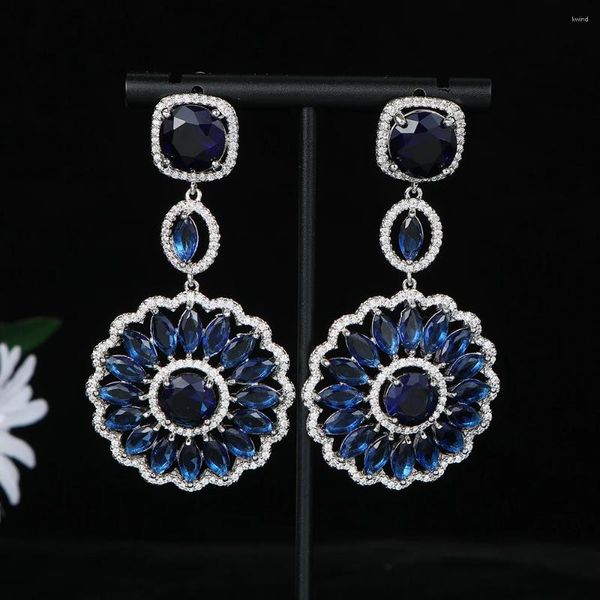 Boucles d'oreilles Géométrie de luxe carré goutte d'eau soleil fleur goutte boucle d'oreille pour les femmes de mariage cubique zircone Dubai bijoux de Costume de mariée E1246