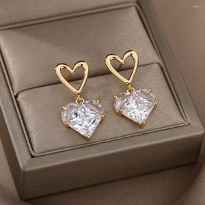 Pendientes de tuerca de circón de corazón de lujo para mujeres y niñas, moda coreana 2022, banda de boda para amantes de la tendencia, joyería, regalo de Navidad