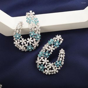 Stud Oorbellen Luxe Enorme Bloem Zirkoon Voor Vrouwen Glanzende Holle Symmetrische Bruids Bruiloft Sieraden Banket Mode Accessoires