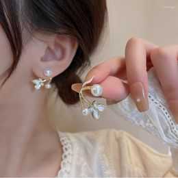 Boucles d'oreilles de luxe Imitation perle papillon pour femmes, strass complets, nœud papillon, bijoux élégants pour filles coréennes