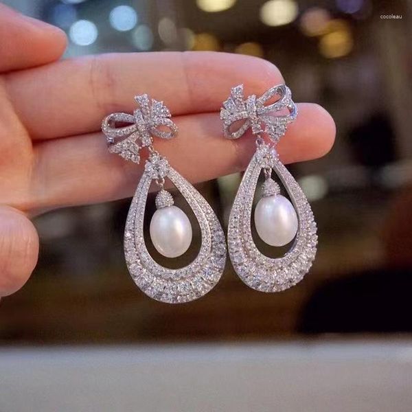 Pendientes de tuerca para mujer, joyería de lujo, Perla Natural de agua dulce, decoración fina, Plata de Ley 925 con circonita cúbica