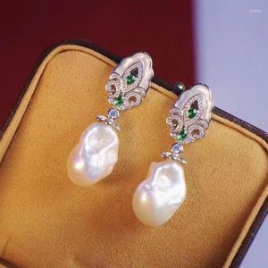 Boucles d'oreilles à tige, bijoux de luxe avec eau douce naturelle, perle baroque, coquille d'eau de mer blanche, argent sterling 925, zircone cubique