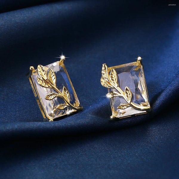 Boucles d'oreilles de luxe pour femmes, grand motif de feuille de Zircon carré, couleur or, géométrie, cadeau d'anniversaire pour femmes, bijoux de fête à la mode