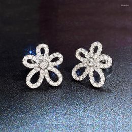 Stud -oorbellen luxe marquise cz stenen vrouwen bloemblaadje voor feest 925 zilveren naald delicaat cadeau schitterende dame's bruiloft sieraden