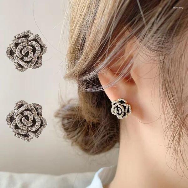 Boucles d'oreilles de luxe pour femmes, Micro ensemble de fleurs noires en Zircon, mode coréenne, bijoux de fête, accessoires exquis