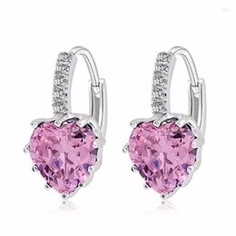 Stud -oorbellen luxe roze liefde hart hoepel voor vrouwen Fairy Rhinestone accessoires Lady mode sieraden cadeau