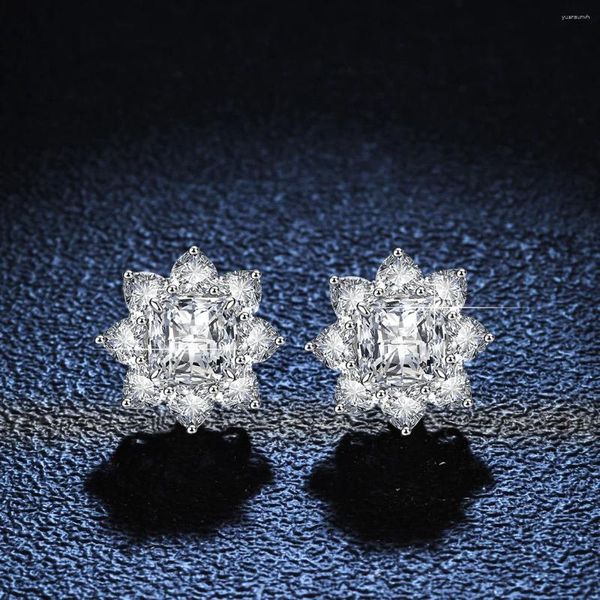 Boucles d'oreilles de luxe en platine Pt950 pour femmes, oreiller tournesol, pagode carrée, mariage, Moissanite, bijoux en forme de diamant