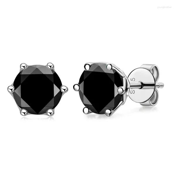 Pendientes de tuerca de moissanita negra de 1 quilate para hombre y mujer, de Plata de Ley 925 redonda, regalo de joyería fina