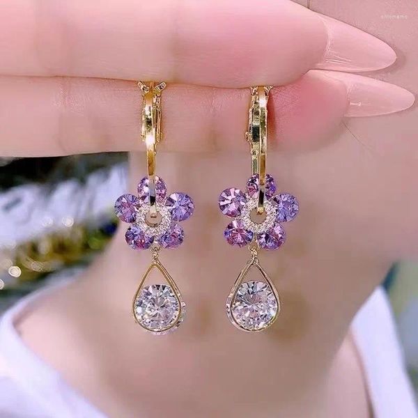 Boucles d'oreilles Stud Luxury Rhingestone Crystal Water Drop Flower for Women Bridal Sangle Party Wedding Jewelry Cadeaux