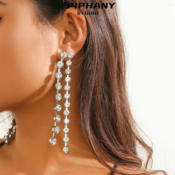 Boucles d'oreilles Stud Rhingestone Pichet à longue chaîne Long Chaîne Elstuds Dangler Jewelry Piercing