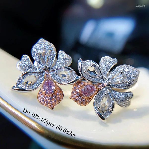 Pendientes de tuerca de lujo con forma de trébol romántico para mujer, orquídeas, accesorios de cristal rosa, joyería chapada en plata para boda y compromiso