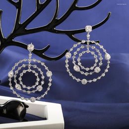 Boucles d'oreilles de luxe rondes en spirale, pendentif à la mode pour mariée, cristal Zircon Cz, adaptées aux dames, Banquet de mariage, haute bijoux