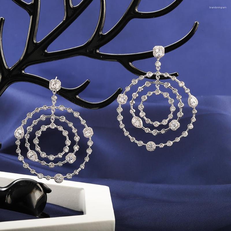 Bolzenohrringe Luxus runde Spiralanhänger Mode Braut Zirkon Kristall CZ Geeignet für Damen Hochzeits Bankett Hochschmuck