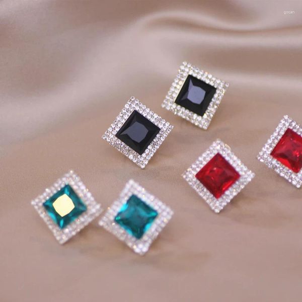 Boucles d'oreilles Stud Luxury Shine Crystal Oreille pour femmes Couleur or Couleur Big Geometric Square Elegant Wedding Party Bijoux Cadeaux