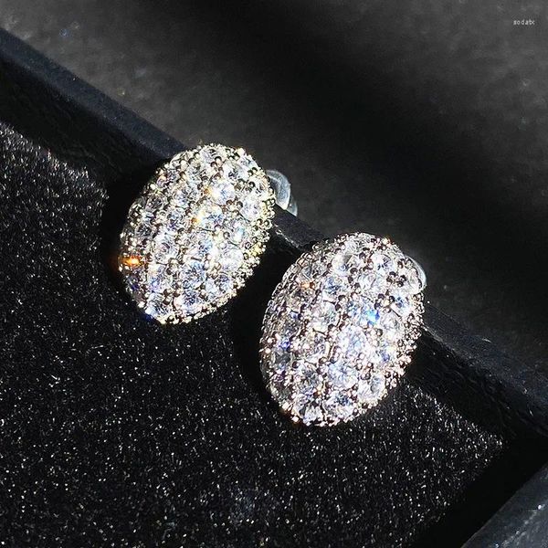 Boucles d'oreilles de luxe brillantes de forme ovale, incrustation de zircone cubique, cristal de Zircon blanc pour femmes et hommes, bijoux Hip Hop