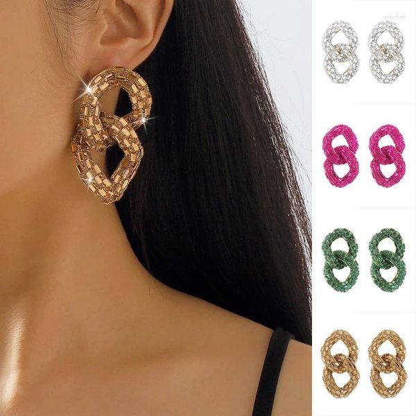 Boucles d'oreilles de luxe en strass brillant pour femmes, Design de mode exagéré, chaîne géométrique en forme de pendentif, bijoux pour femmes