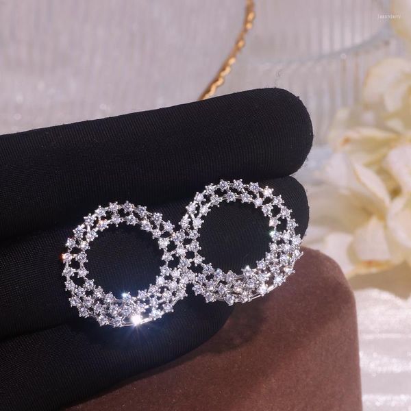 Boucles d'oreilles de luxe brillant Zircon cristal pour les femmes élégant femme géométrique grand rond mariages fête bijoux cadeaux