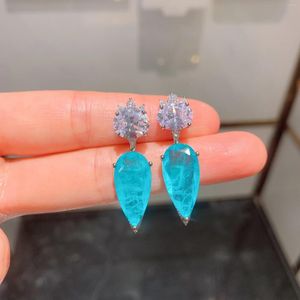 Boucles d'oreilles de luxe couleur argent Paraiba Tourmaline verte Fusion pierre grande forme de poire goutte pour les femmes fête bijoux fins cadeaux