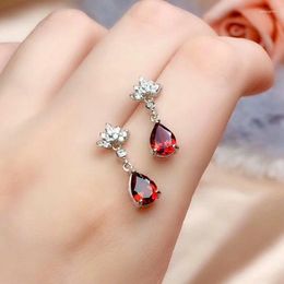 Boucles d'oreilles de luxe couleur argent pierres précieuses rouges pierre cristal goutte d'eau pour les femmes Cocktail fête Zircon bijoux de mariage