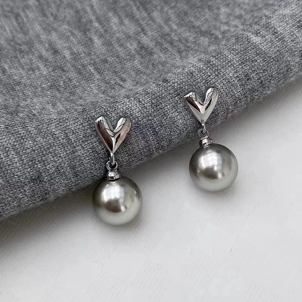 Boucles d'oreilles Stud Luxury Simple Elegant Grey Pearl For Women Trend Fashion Metal Love Heart Drop Broking Bijoux Party