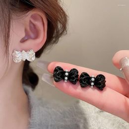 Boucles d'oreilles de luxe pour femmes, avec nœud plissé en perles simulées, mignonnes, douces et polyvalentes