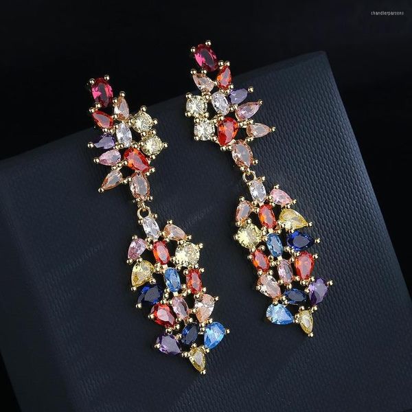 Boucles D'oreilles De Luxe Tempérament Zircon Coloré Amour Long Gland Banquet De Mariage Bijoux De Mariée Cadeau Boho Style