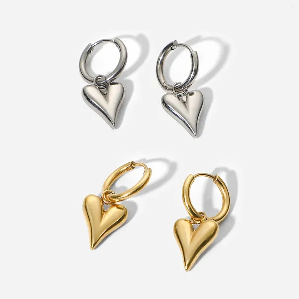 Boucles d'oreilles de luxe à la mode, bijoux en acier inoxydable plaqué or 14 carats, pendentif d'amour en forme de cœur allongé pour femmes