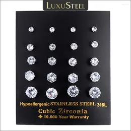 Stud Oorbellen LUXUSTEEL 10 paren/set 3-10mm Wit Helder Kristal Voor Vrouwen Mannen Rvs Zirkoon CZ Oor piercing Groothandel