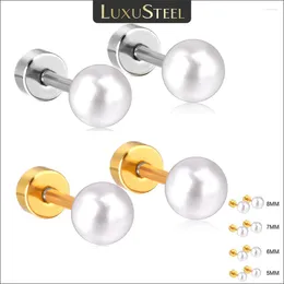 Boucles d'oreilles Luxusteel 2pcs 5/6/7 / 8 mm en acier inoxydable perle ronde pour femmes hommes vis de haute qualité back étalons percés en gros
