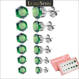 Boucles d'oreilles Stud Luxusteel 6 paires 3 à 8 mm de boucle d'oreille en cristal de zircon vert 3 à 8 mm