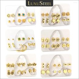 Boucles d'oreilles LUXUSTEEL 6 paires en acier inoxydable plaqué or pour femmes filles mignon piercing Tragus goujons cerceaux ensemble de bijoux d'anniversaire