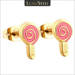Stud -oorbellen Luxusteel Candy Color Lollipop voor kinderen meisje schattig zoet roestvrij staal anti allergie oor sieraden verjaardagscadeaus