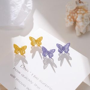 Boucles d'oreilles Macaron Mode Papillon Creux 925 Argent Filles Cadeau Français Style Coréen Fée Fille Boucles D'oreilles Douces Violet Jaune