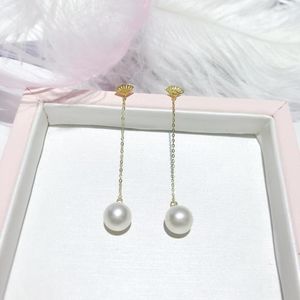 Stud-oorbellen Madalena Sarara 7-8mm Natural Freshwater Pearl White 18 K Gold Drop Line Earring eenvoudig