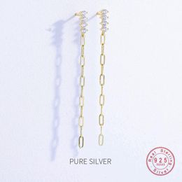 Pendientes de tuerca para hombre, Plata de Ley 925 chapada en oro de 14 quilates, cadena de circón, borla para mujer, regalo de fiesta de alta calidad, joyería