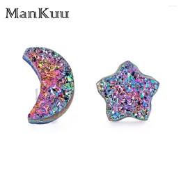 Boucles d'oreilles Mankuu Moon and Star Druzy Stone étincelante 7 couleurs Crystal solide Natural pour les femmes