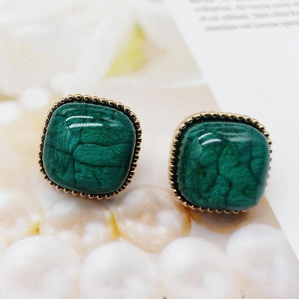 Boucles d'oreilles en résine marbre vert, accessoires carrés mignons Vintage pour cadeaux de fête pour femmes