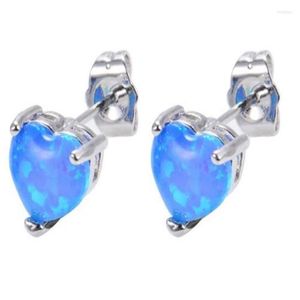 Boucles d'oreilles Marcatsa mignon coeur forme bleu/blanc opale de feu pour les femmes fête petite amie cadeau mode bijoux noël