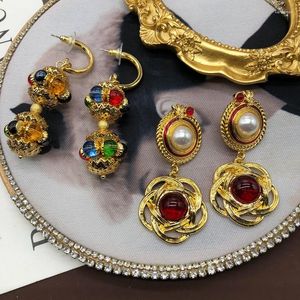 Boucles d'Oreilles Tendance Mode Médiévale Pendentif Rond Stéréo Verre Coloré