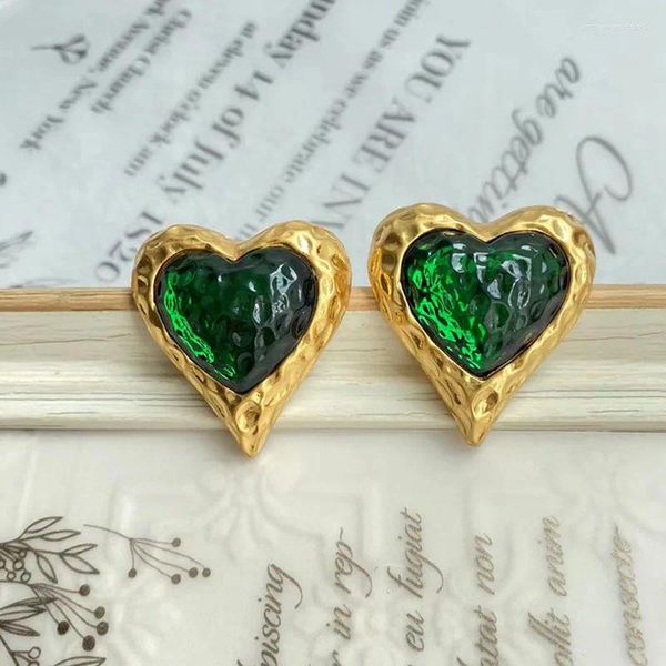 Pendientes de sementales Medieval Real Gold Jelly Glelly Glass Resin Love Fashion Retro Fashion S925 Aingla