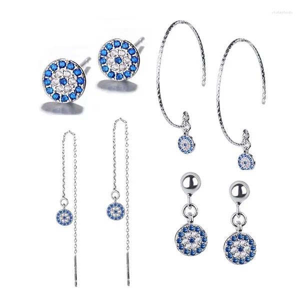 Pendientes MEETSOFT de plata 925 con forma de círculo y circonita azul para mujer, joyería fina geométrica, accesorios minimalistas