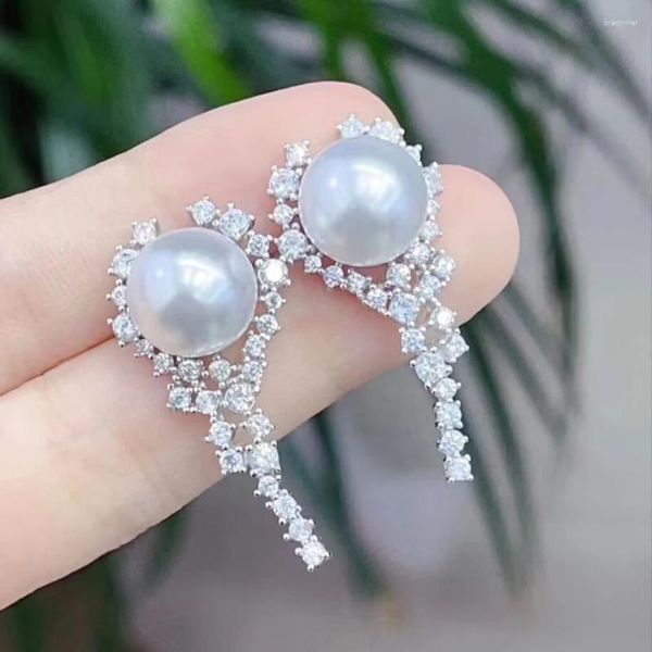 Boucles d'oreilles MeiBaPJ 10-11mm grandes perles semi-rondes naturelles mode 925 en argent Sterling breloque Fine bijoux de mariage pour les femmes