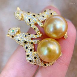 Boucles d'oreilles MeiBaPJ 11-12mm 925 argent naturel doré perle d'eau douce léopard bijoux de mariage fins pour les femmes