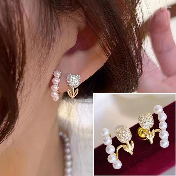 Boucles d'oreilles MeiBaPJ 3-4mm perles rondes naturelles fleur réel 925 argent sterling charme fin bijoux de mariage pour les femmes