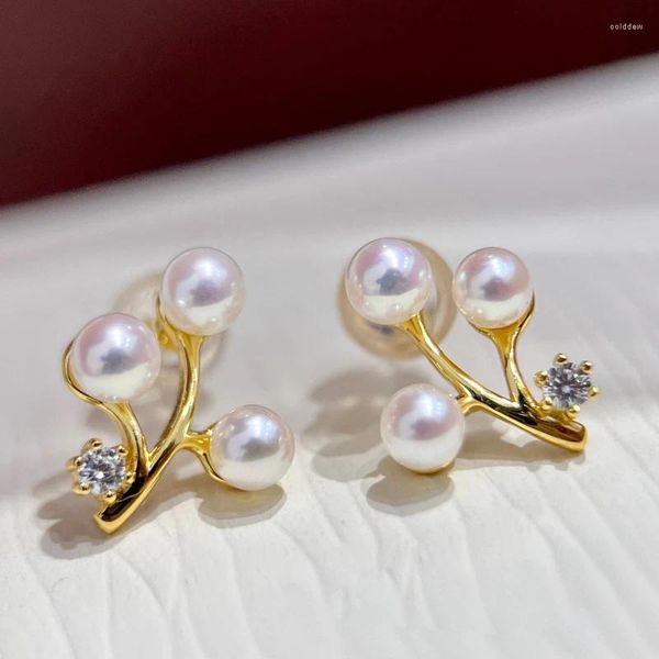 Pendientes MeiBaPJ de 4-5mm, perlas redondas naturales en forma de cereza, Plata de Ley 925, joyería fina de boda para mujer