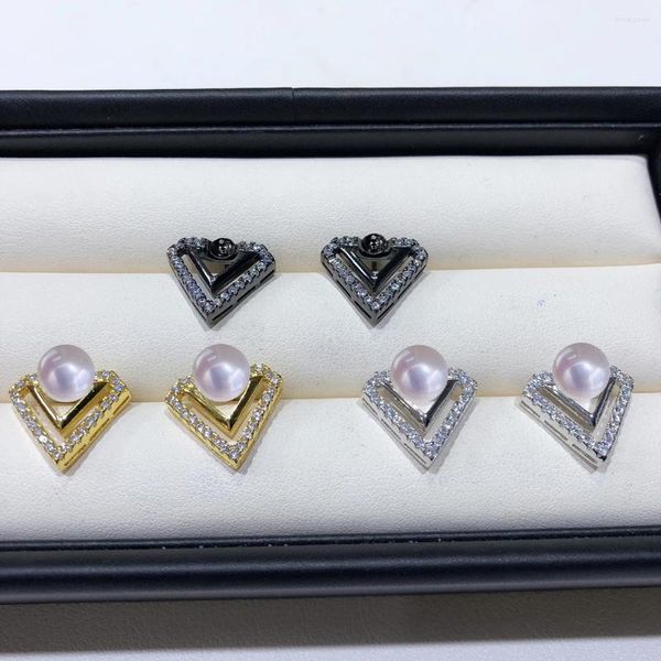 Pendientes MeiBaPJ de 6mm, perlas redondas naturales, triángulo de moda DIY, soporte de plata 925, joyería de boda fina para mujer