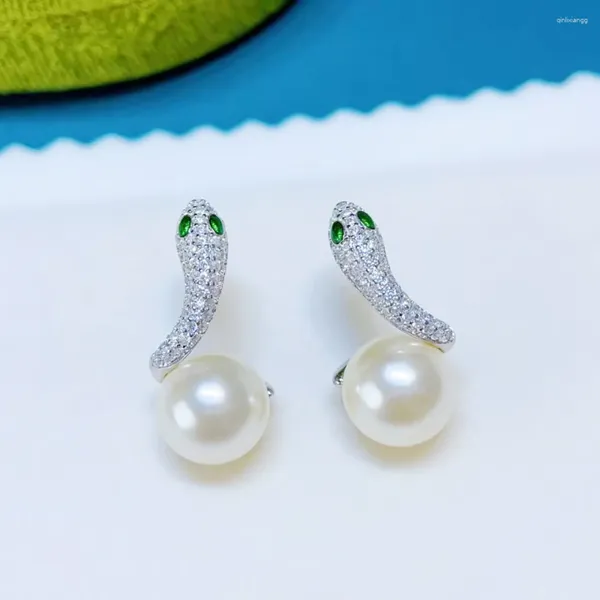 Pendientes de tuerca MeiBaPJ DIY, soporte vacío de 10-11mm, perlas semiredondas naturales, serpiente de moda, joyería de boda fina de plata 925 para mujer
