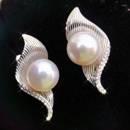 Boucles d'oreilles étalon meibapj diy support vide 9-10 mm les perles naturelles naturelles 925 Bijoux de mariage fin en argent pour les femmes