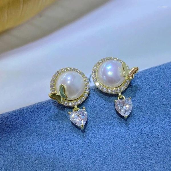 Boucles d'oreilles MeiBaPJ bricolage support vide 9-10mm perles semi-rondes blanches naturelles fleur 925 argent bijoux de mariage fins pour les femmes