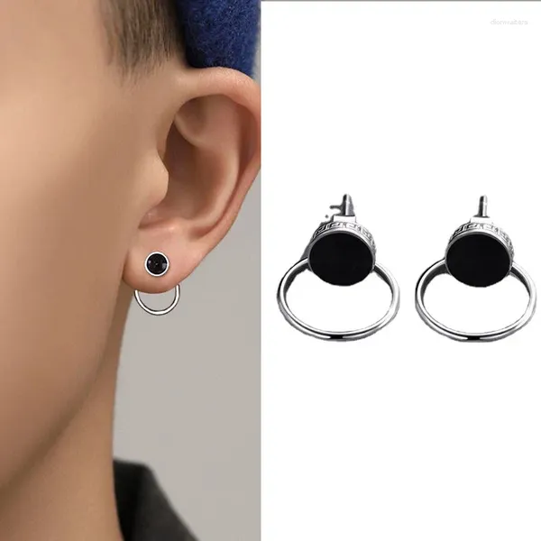 Pendientes de tuerca para hombre, pendiente circular de goteo de aceite negro, joyería para Piercing en la oreja de Hip Hop